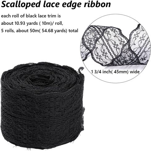 50M 1 3/4 Inch White Lace Ribbon Ivory Vintage Crochet Lace Roll Non Stretch Polyester Scalloped Edge Jacquard Lace Trimming for Sewing Making Craft Wedding Bouquet Wreath Gift Wrapping DIY in Saudi Arabia