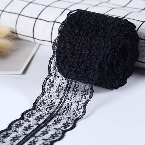 50M 1 3/4 Inch White Lace Ribbon Ivory Vintage Crochet Lace Roll Non Stretch Polyester Scalloped Edge Jacquard Lace Trimming for Sewing Making Craft Wedding Bouquet Wreath Gift Wrapping DIY in Saudi Arabia