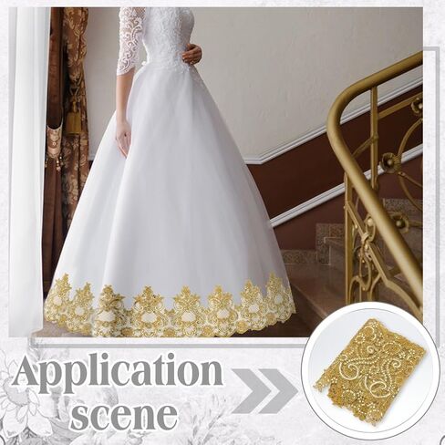 FINGERINSPIRE 2 Yards Goldenrod Floral and Swirling Vines Pattern Inelastic Embroidery Lace Trim, 9.84inch Wide Flower Sequins Lace Trim for Wedding Dress Veil Headdress DIY Handmade in Saudi Arabia