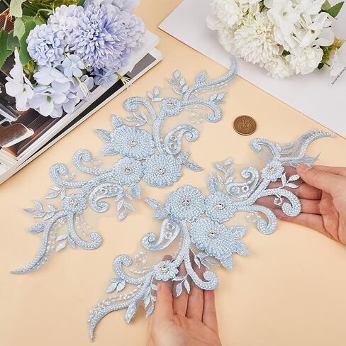 Gorgecraft 2pcs 3d دانتيل من الدانتيل بؤلؤة اللؤلؤة الزهرة الدانتيل الدانتيل الزفاف خياطة على بقع الزهور in Saudi Arabia