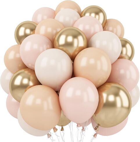 White Sand Gold Balloons Set, 12 Inch Double Stuffed Blush Beige Boho Party Balloons with Metallic Chrome Gold Neutral Cream Nude Latex Balloon for Birthday Baby Bridal Shower Wedding Party Decoration in Kuwait