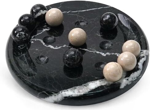 لعبة Marble Tic Tac Tae Board Game 6 بوصات لعبة Black و Verona Stone Ball Game لغرفة المعيشة ، رف الكتب ، عيد ميلاد ، زخرفة داخلية وظيفية in Kuwait