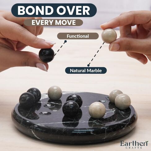 لعبة Marble Tic Tac Tae Board Game 6 بوصات لعبة Black و Verona Stone Ball Game لغرفة المعيشة ، رف الكتب ، عيد ميلاد ، زخرفة داخلية وظيفية in Kuwait