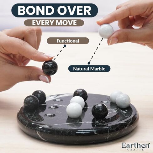 لعبة Marble Tic Tac Tae Board Game 6 بوصات لعبة Black و Verona Stone Ball Game لغرفة المعيشة ، رف الكتب ، عيد ميلاد ، زخرفة داخلية وظيفية in Kuwait