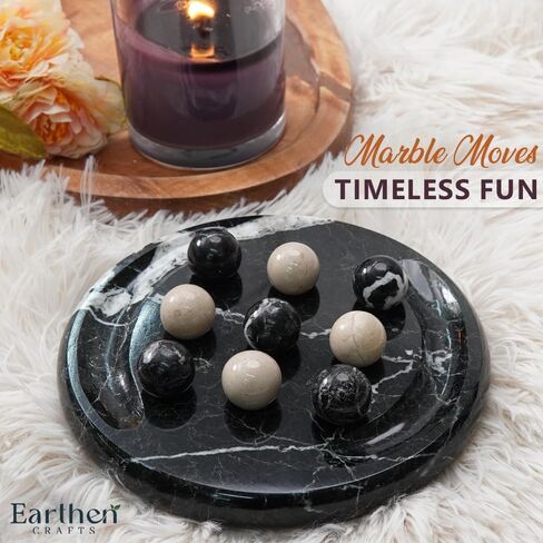 لعبة Marble Tic Tac Tae Board Game 6 بوصات لعبة Black و Verona Stone Ball Game لغرفة المعيشة ، رف الكتب ، عيد ميلاد ، زخرفة داخلية وظيفية in Kuwait