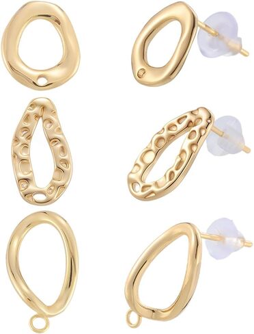 Beebeecraft 18Pcs 3 Styles Gold Circle Earring Post Blank Earring Studs with Backs Loop Hollow Round Real 18K Gold Plated Brass Dangle Ear Findings Accessories for Jewelry Making Supplies DIY Crafts in Saudi Arabia
