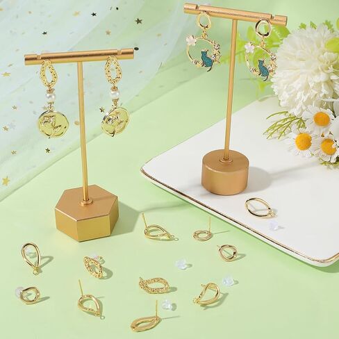 Beebeecraft 18Pcs 3 Styles Gold Circle Earring Post Blank Earring Studs with Backs Loop Hollow Round Real 18K Gold Plated Brass Dangle Ear Findings Accessories for Jewelry Making Supplies DIY Crafts in Saudi Arabia