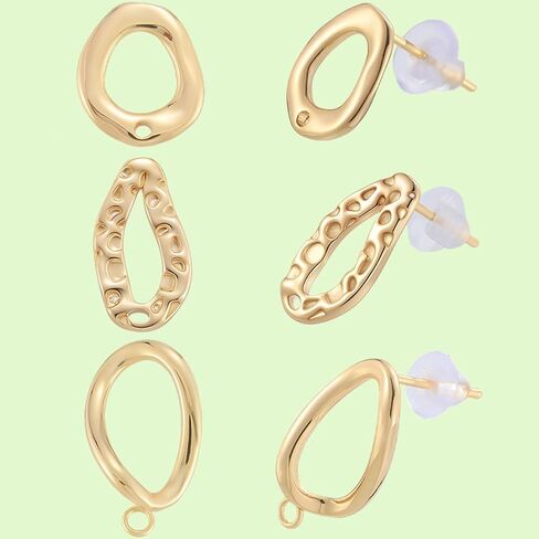 Beebeecraft 18Pcs 3 Styles Gold Circle Earring Post Blank Earring Studs with Backs Loop Hollow Round Real 18K Gold Plated Brass Dangle Ear Findings Accessories for Jewelry Making Supplies DIY Crafts in Saudi Arabia