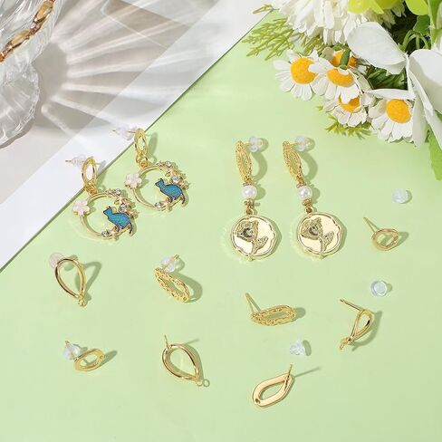 Beebeecraft 18Pcs 3 Styles Gold Circle Earring Post Blank Earring Studs with Backs Loop Hollow Round Real 18K Gold Plated Brass Dangle Ear Findings Accessories for Jewelry Making Supplies DIY Crafts in Saudi Arabia