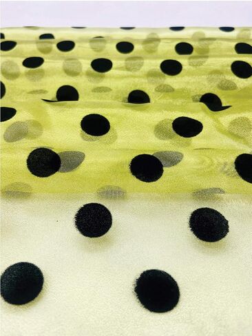 Frugha Lace Fabric - Black Polka Dot Flock Pointed Proted Cheer Cloth لخياطة فستان رقص حفل الزفاف الأسود 1 YD in Kuwait