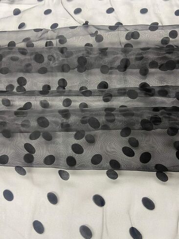 Frugha Lace Fabric - Black Polka Dot Flock Pointed Proted Cheer Cloth لخياطة فستان رقص حفل الزفاف الأسود 1 YD in Kuwait