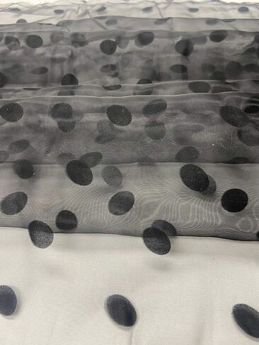 Frugha Lace Fabric - Black Polka Dot Flock Pointed Proted Cheer Cloth لخياطة فستان رقص حفل الزفاف الأسود 1 YD in Kuwait