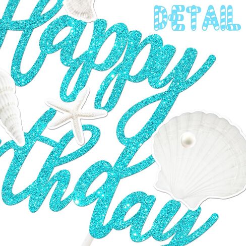 Beach Seashell Birthday Cake Topper Ocean Seashell Party Decorations Glitter Blue Starfish Theme Cake Picks Beach Seashell Cake Decorations for Mermaid Theme Birthday Baby Shower Supplies in Saudi Arabia
