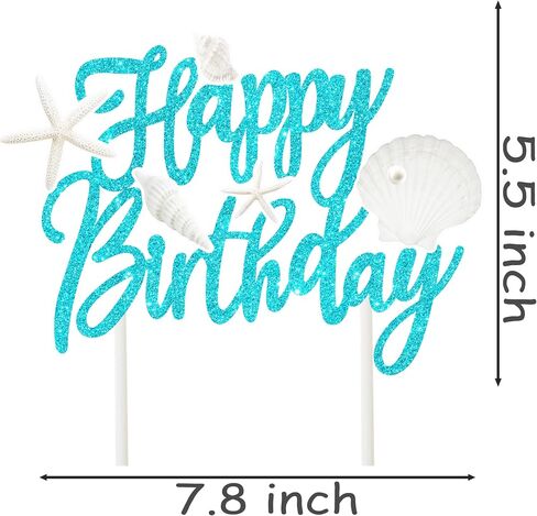 Beach Seashell Birthday Cake Topper Ocean Seashell Party Decorations Glitter Blue Starfish Theme Cake Picks Beach Seashell Cake Decorations for Mermaid Theme Birthday Baby Shower Supplies in Saudi Arabia