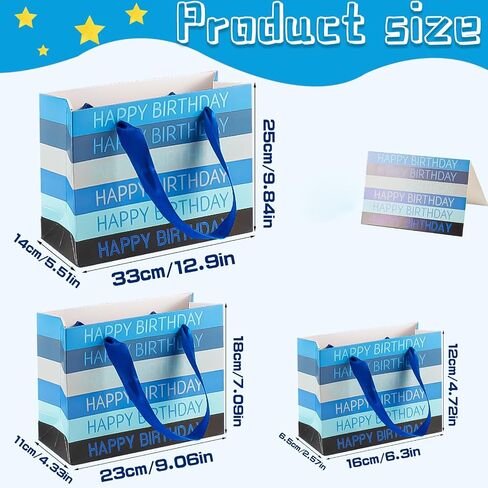 2 Pack Premium Blue 6 "صغير أكياس هدايا عيد ميلاد سعيد مع ورق الأنسجة وبطاقات المعايدة حقائب حاضرة مثالية للرجال يا أطفال احتفالات حفلة عيد ميلاد الذكرى السنوية in Kuwait