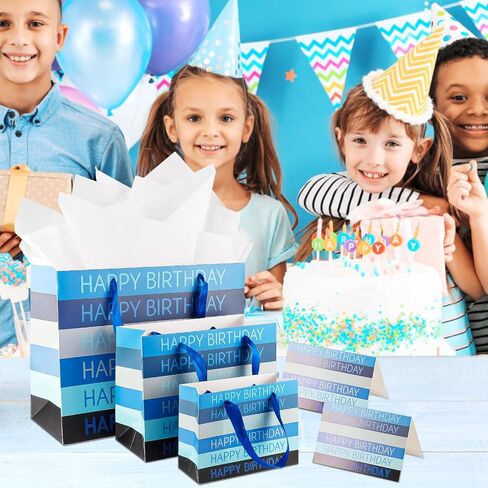 2 Pack Premium Blue 6 "صغير أكياس هدايا عيد ميلاد سعيد مع ورق الأنسجة وبطاقات المعايدة حقائب حاضرة مثالية للرجال يا أطفال احتفالات حفلة عيد ميلاد الذكرى السنوية in Kuwait
