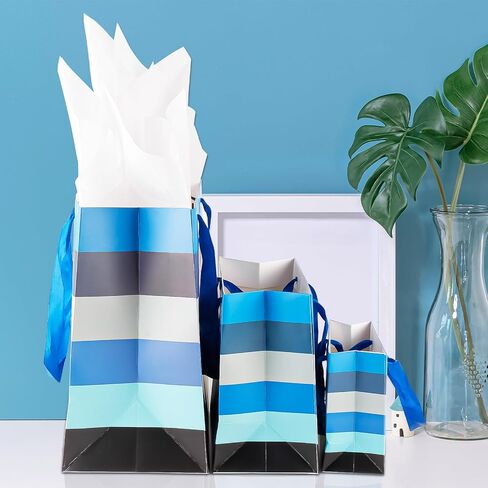 2 Pack Premium Blue 6 "صغير أكياس هدايا عيد ميلاد سعيد مع ورق الأنسجة وبطاقات المعايدة حقائب حاضرة مثالية للرجال يا أطفال احتفالات حفلة عيد ميلاد الذكرى السنوية in Kuwait