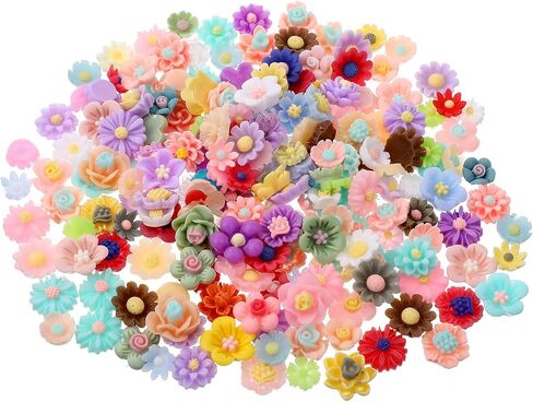 200 PCS Flatback Slime Sharms ، Mini Flower Charms for Craft ، Resin Flower Ends ، Cabochons Mixed Colors For Jewelry Making Abs in Saudi Arabia