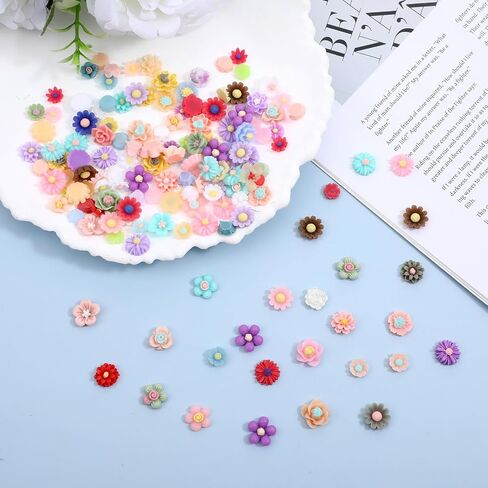200 PCS Flatback Slime Sharms ، Mini Flower Charms for Craft ، Resin Flower Ends ، Cabochons Mixed Colors For Jewelry Making Abs in Saudi Arabia
