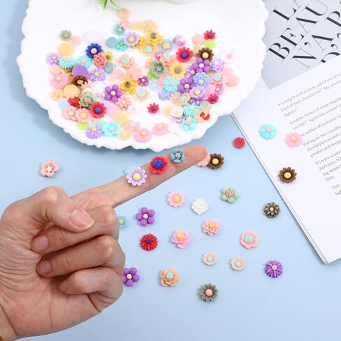 200 PCS Flatback Slime Sharms ، Mini Flower Charms for Craft ، Resin Flower Ends ، Cabochons Mixed Colors For Jewelry Making Abs in Saudi Arabia