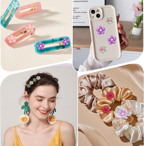 200 PCS Flatback Slime Sharms ، Mini Flower Charms for Craft ، Resin Flower Ends ، Cabochons Mixed Colors For Jewelry Making Abs in Saudi Arabia