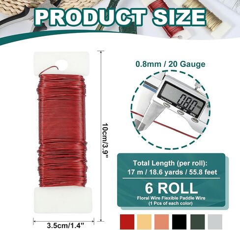 PATIKIL 20 Gauge Floral Flexible Paddle Wire, 112 Yard (336 Feet) Florist Wreath Wire for DIY Crafts Christmas Garland Flower Arrangement, Green 6 Rolls in Saudi Arabia