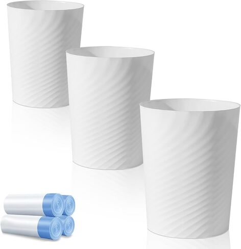 UUJOLY Bathroom Small Trash Can with Trash Bag Plastic Garbage Can Round Waste Basket for Bathrooms, Laundry Room, Kitchens, Offices, Kids Rooms, Dorms, 1.8 Gallons, 3 Pack (White) in Kuwait
