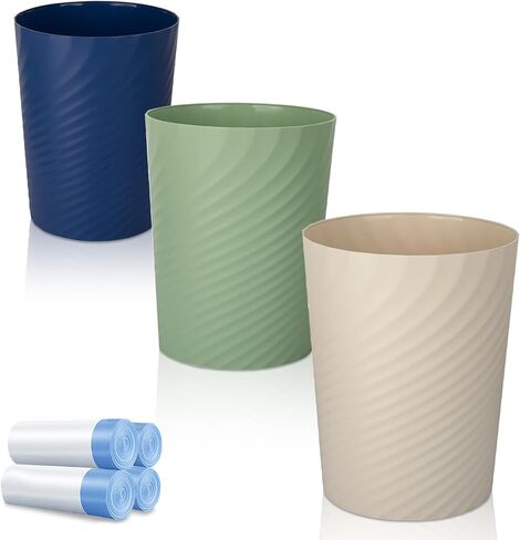 UUJOLY Bathroom Small Trash Can with Trash Bag Plastic Garbage Can Round Waste Basket for Bathrooms, Laundry Room, Kitchens, Offices, Kids Rooms, Dorms, 1.8 Gallons, 3 Pack (White) in Kuwait