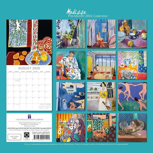 2026 Square Wall Calendar - Matisse 12 x 12 Inch Monthly View, 16-Month, Art Theme, Includes 180 Reminder Stickers in Saudi Arabia