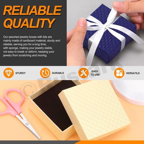 Rustark 12Pcs 9x9x3cm / 3.5x3.5x1 Inch Black Cardboard Jewelry Gift Boxes with Stain Ribbon and Scissor, Small Gift Box with Lid for Necklaces, Rings, Bracelets, Earrings, Pendant, Jewelry in Saudi Arabia