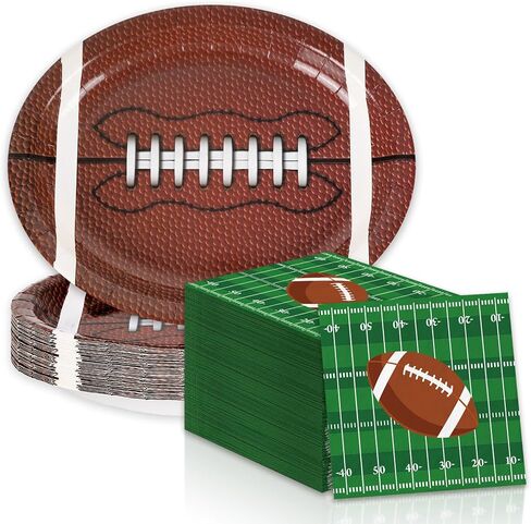 Football Oval Paper Plates and Napkins Football Party Supplies 11" Heavy Duty Football Paper Food Tray Dinnerware for Super Football Bowl Sports Birthday Game Day Party Decor,25 Guests in Saudi Arabia