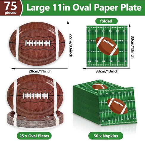 Football Oval Paper Plates and Napkins Football Party Supplies 11" Heavy Duty Football Paper Food Tray Dinnerware for Super Football Bowl Sports Birthday Game Day Party Decor,25 Guests in Saudi Arabia