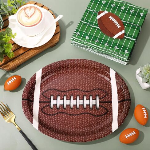 Football Oval Paper Plates and Napkins Football Party Supplies 11" Heavy Duty Football Paper Food Tray Dinnerware for Super Football Bowl Sports Birthday Game Day Party Decor,25 Guests in Saudi Arabia
