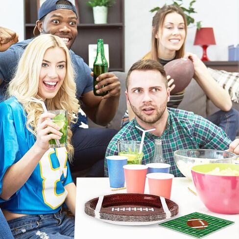 Football Oval Paper Plates and Napkins Football Party Supplies 11" Heavy Duty Football Paper Food Tray Dinnerware for Super Football Bowl Sports Birthday Game Day Party Decor,25 Guests in Saudi Arabia