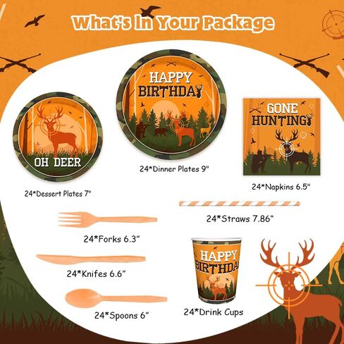 192pcs Hunting Camo Theme Birthday Party Decoration Includes Plates, Cup, Napkin, Tablecloth, Supplies for Baby Shower Oh Deer Hunting Outdoor Camping Picnic Disposable Tableware Decor Serve 24 Guests in Saudi Arabia