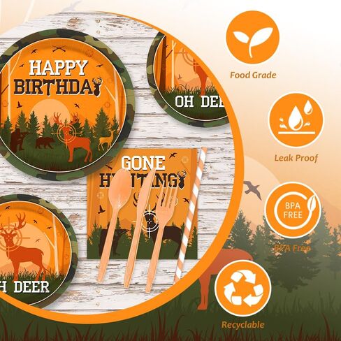 192pcs Hunting Camo Theme Birthday Party Decoration Includes Plates, Cup, Napkin, Tablecloth, Supplies for Baby Shower Oh Deer Hunting Outdoor Camping Picnic Disposable Tableware Decor Serve 24 Guests in Saudi Arabia