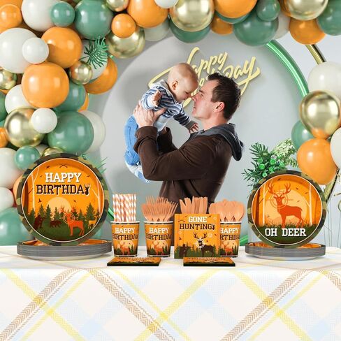 192pcs Hunting Camo Theme Birthday Party Decoration Includes Plates, Cup, Napkin, Tablecloth, Supplies for Baby Shower Oh Deer Hunting Outdoor Camping Picnic Disposable Tableware Decor Serve 24 Guests in Saudi Arabia