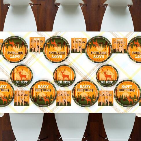 192pcs Hunting Camo Theme Birthday Party Decoration Includes Plates, Cup, Napkin, Tablecloth, Supplies for Baby Shower Oh Deer Hunting Outdoor Camping Picnic Disposable Tableware Decor Serve 24 Guests in Saudi Arabia