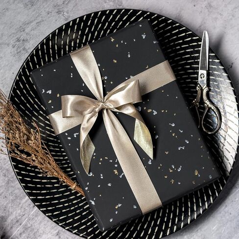 Wrapaholic 30 بوصة jumbo لفة ورق التغليف الأسود - 30 بوصة × 16.5 قدم - تصميم الذهب الأسود مع لمسة حريرية مثالية لعيد الميلاد ، والعطلة ، والاستحمام الطفل in Kuwait