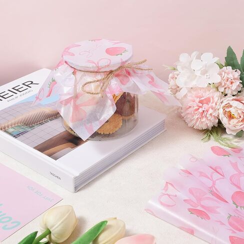150 Pcs Pink Bow Strawberry Wax Paper Sheets for Food Deli, 9.8 x 8.3 inch Pink Bow Strawberry Greaseproof Wrapping Paper for Sandwich Picnic Basket Liner Birthday Shower Party Supplies in Saudi Arabia