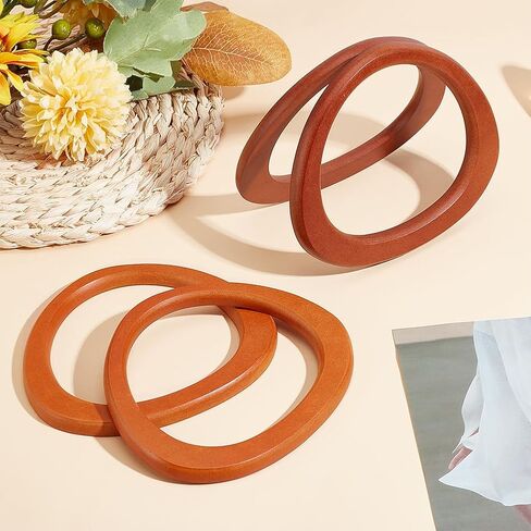 PH PandaHall 4PCS D Shape Purse Handle, 2 Colors Wooden Bag Handle Replacement Decorative Bag Handles Smooth Handbag Handle for Summer Straws Beach Handbags Macrame Crocheted Purse Making in Saudi Arabia