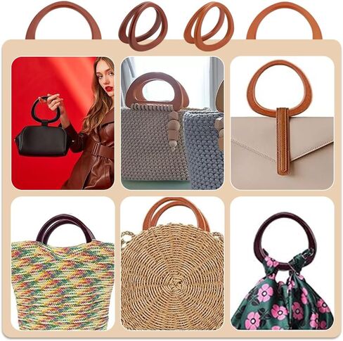 PH PandaHall 4PCS D Shape Purse Handle, 2 Colors Wooden Bag Handle Replacement Decorative Bag Handles Smooth Handbag Handle for Summer Straws Beach Handbags Macrame Crocheted Purse Making in Saudi Arabia
