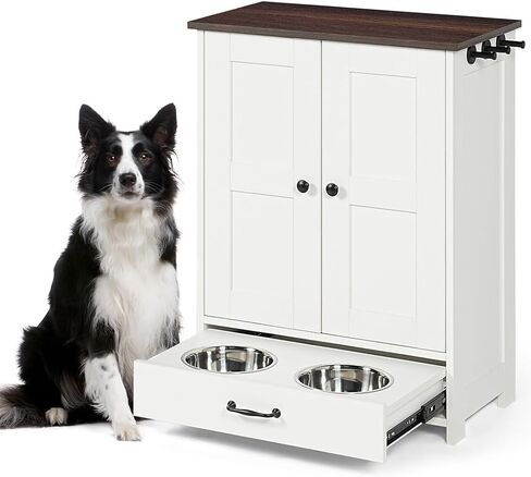 Dog Feeding Station Storage Cabinet,Dog Food Storage Cabinet with Hidden Raised Dog Bowls, Pet Feeder Container with Hanger for Feeding & Watering Supplies in Saudi Arabia