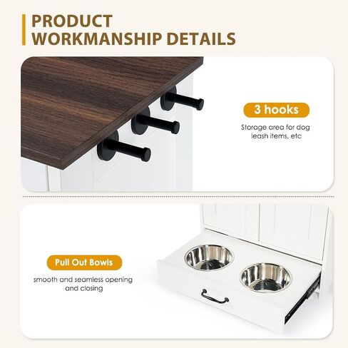 Dog Feeding Station Storage Cabinet,Dog Food Storage Cabinet with Hidden Raised Dog Bowls, Pet Feeder Container with Hanger for Feeding & Watering Supplies in Saudi Arabia