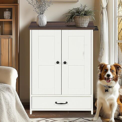 Dog Feeding Station Storage Cabinet,Dog Food Storage Cabinet with Hidden Raised Dog Bowls, Pet Feeder Container with Hanger for Feeding & Watering Supplies in Saudi Arabia
