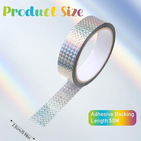 Reflective Holographic Adhesive Tape, Reflective Tape for Birds, Holographic Ribbon, Self-Adhesive Bird Scare Ribbon for Keep Birds Away, DIY Crafts, Daily Home Use(1inch 54 Yard) in Saudi Arabia