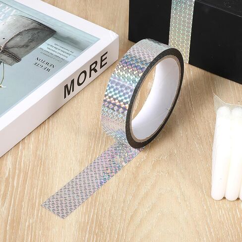 Reflective Holographic Adhesive Tape, Reflective Tape for Birds, Holographic Ribbon, Self-Adhesive Bird Scare Ribbon for Keep Birds Away, DIY Crafts, Daily Home Use(1inch 54 Yard) in Saudi Arabia