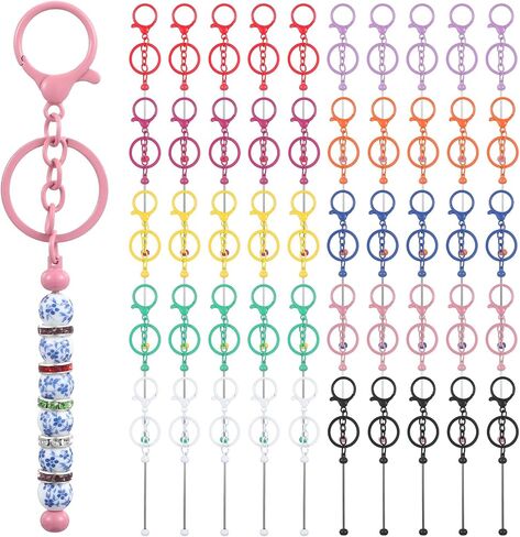 50 Pcs Beadable Keychains - 10 Colors Blank Beaded Keychain, Bead Keychains Making Bulk Kit Accessories, Beadable Keychain Bars for DIY Crafts, Jewelry and Bag Charms in Saudi Arabia