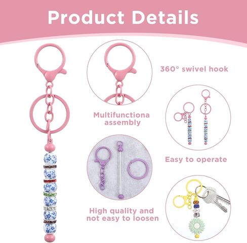50 Pcs Beadable Keychains - 10 Colors Blank Beaded Keychain, Bead Keychains Making Bulk Kit Accessories, Beadable Keychain Bars for DIY Crafts, Jewelry and Bag Charms in Saudi Arabia