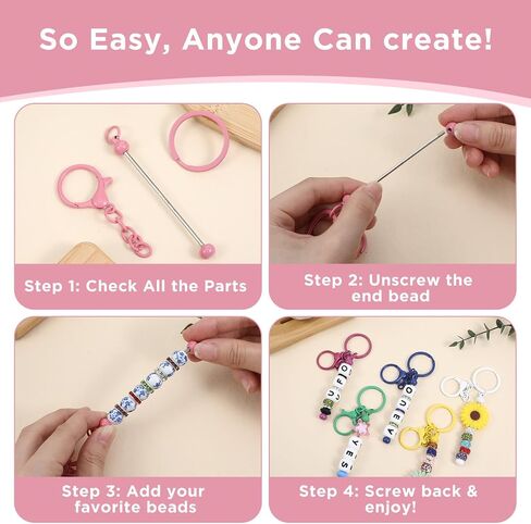 50 Pcs Beadable Keychains - 10 Colors Blank Beaded Keychain, Bead Keychains Making Bulk Kit Accessories, Beadable Keychain Bars for DIY Crafts, Jewelry and Bag Charms in Saudi Arabia